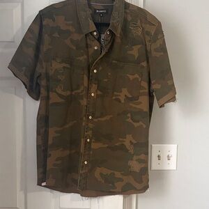 Blank NYC Men's Brown Camouflage Button Down Shirt